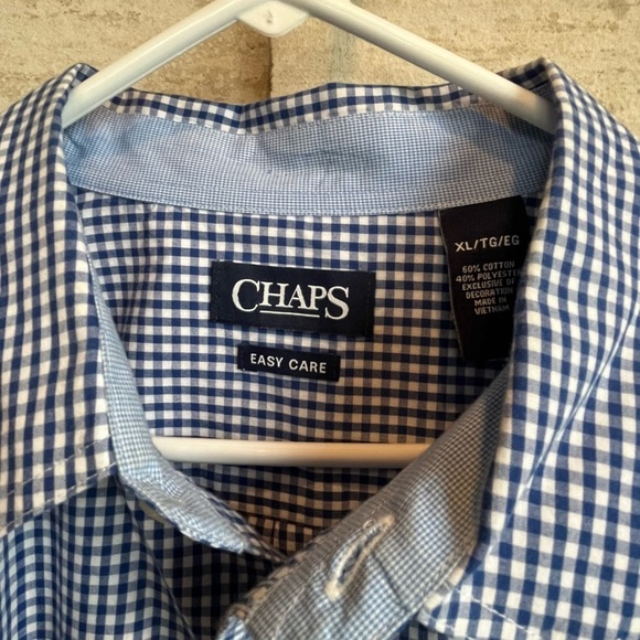 Chaps Ralph Lauren Blue Gingham Crest Button Up Shirt Sz XL Dress or Casual - Picture 3 of 15